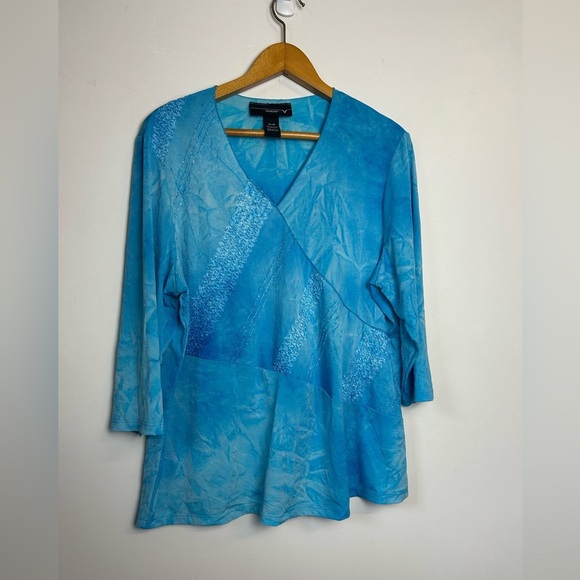Y2K Venezia 3/4 Sleeve Stretch Blouse top Blue plus 18/20 fairy comfortable - Picture 1 of 10